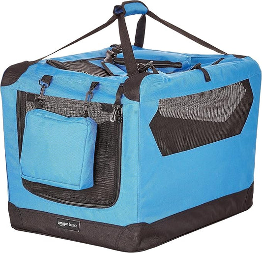 Amazon Basics Folding Portable Soft Pet Dog Crate Carrier Kennel, 26 x 18 x 18 inches, Blue