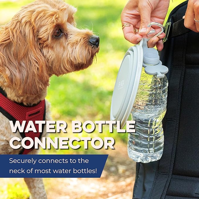 Bonza Collapsible Dog Bowls - X-Large 50 oz, Dog Travel Accessories, Silicone Portable Dogs Bowl & Water Dish with Reinforced Rim & Carabiner for Hiking, Camping, and Car Trips, Light Gray