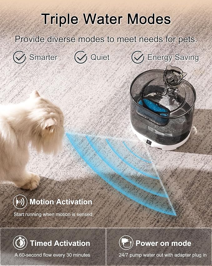 Battery Operated Cat Water Fountain Battery Operated Cat Fountain Cordless Pet Water Fountain for Cats Quiet Cat Fountains for Drinking with Sensor 73OZ by Charging Base Filters