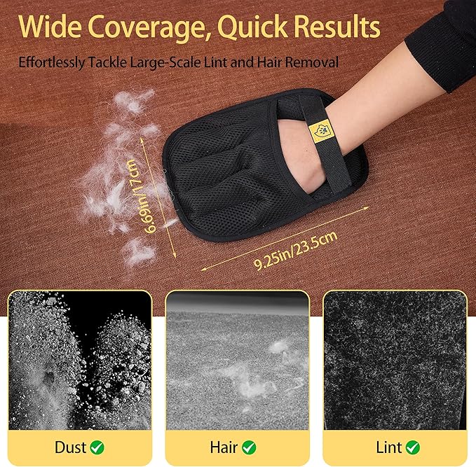Upgraded | Pet Hair Removal Glove (Black, 1 Pc) – Reusable 5-Finger Electrostatic Fur Remover for Cats & Dogs – Washable Dog Hair Remover Glove for Car, Couch & Clothes – Pet Hair Remover