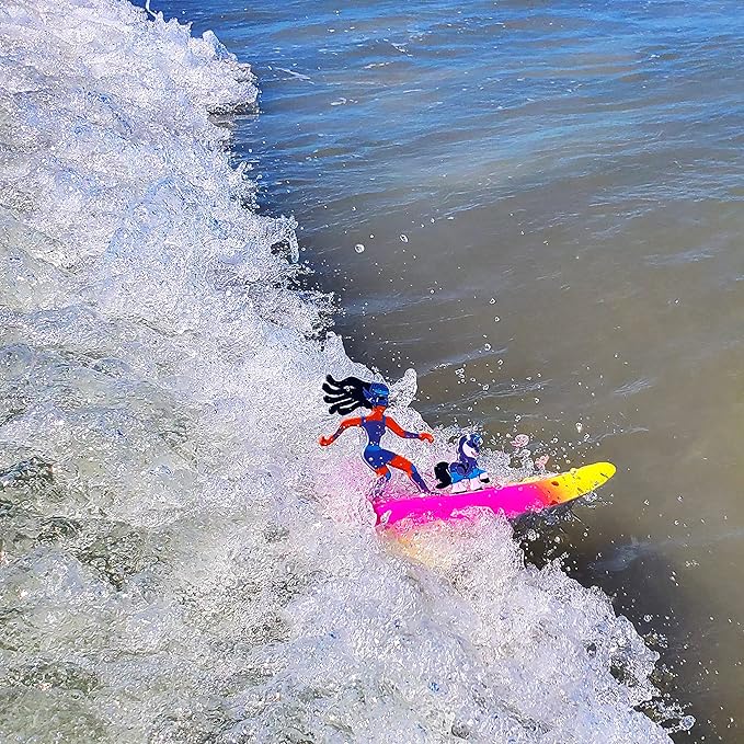 Surfer Dudes Legends & Surfer Pets Wave Powered Mini-Surfer, Pet and Surfboard Beach Toy - Voss Victoria and Bulken