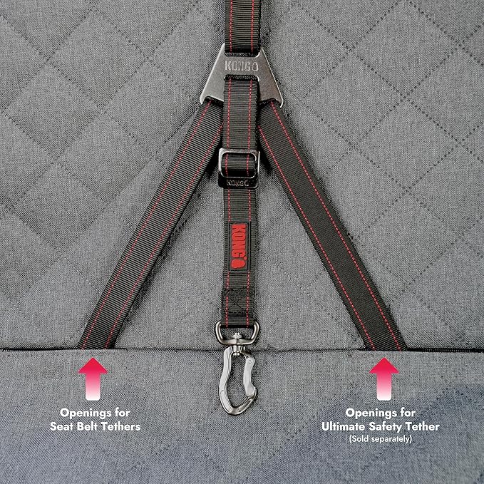 KONG Dog Car Seat Cover & Hammock 2-in-1 for Cars & SUV’s - Seat Protector Against Pet Fur & Dirt - Waterproof & Non-Slip with Mesh Visibility Window