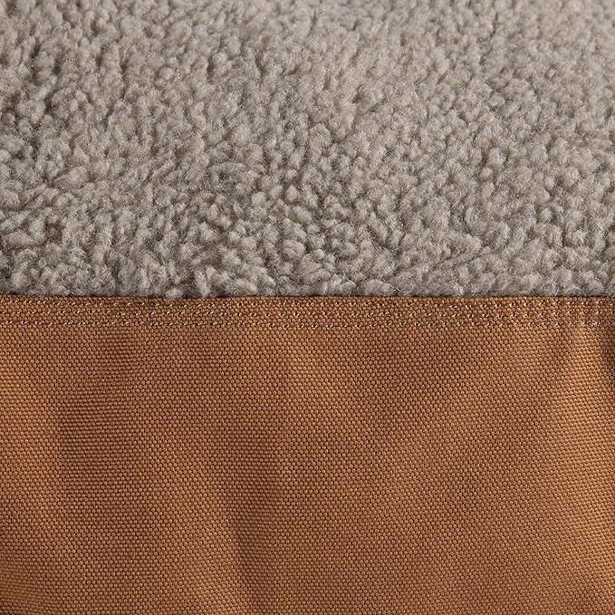 Carhartt Durable Canvas Pet Bed, Water Resistant Firm Duck Dog Bed, Carhartt Brown (Sherpa Top), Large