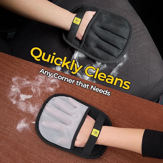 Pet Hair Removal Gloves (Grey/Black, 2 Pc) – Reusable 5-Finger Electrostatic Fur Remover for Cats & Dogs – Washable Short Hair Dog Shedding Gloves for Car Seats & Blankets