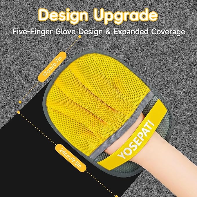 2 Pack Magic Brush Pet Hair Removal Gloves for Cat & Dog, Ectrostatic Five-Finger Fur Remover, The Magic Brush Pure Path Grooming Remover Glove for Laundry, Carpet & Car Seat (Grey & Yellow)