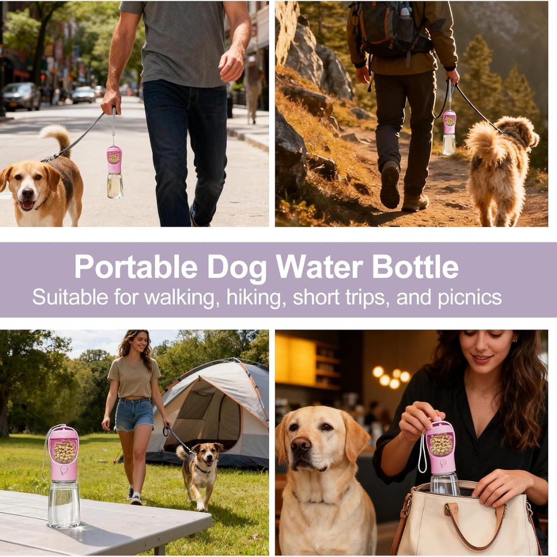 Portable Dog Water Bottle With Food Container, Drinking Bottle For Travel 2 In 1 Dog Water Bowl, Leak Proof Pet Water Dispenser, BPA Free, Puppy Essentials, For Walking Hiking - Image 3