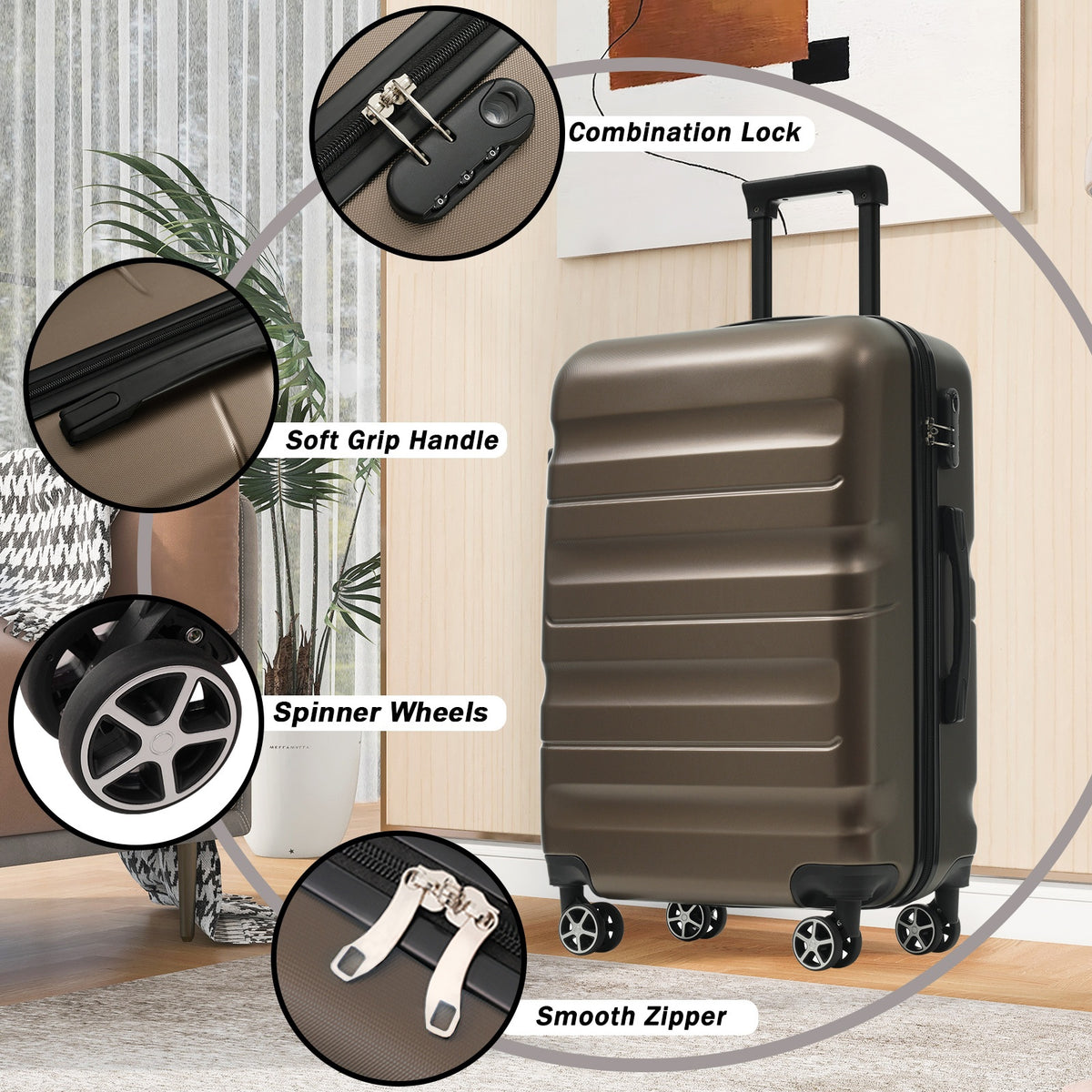 Hardshell ABS Luggage Set, 24-Inch Checked Suitcase With Spinner Wheels, Lightweight Travel Luggage With 2 Packing Cubes For Men Women - Image 5