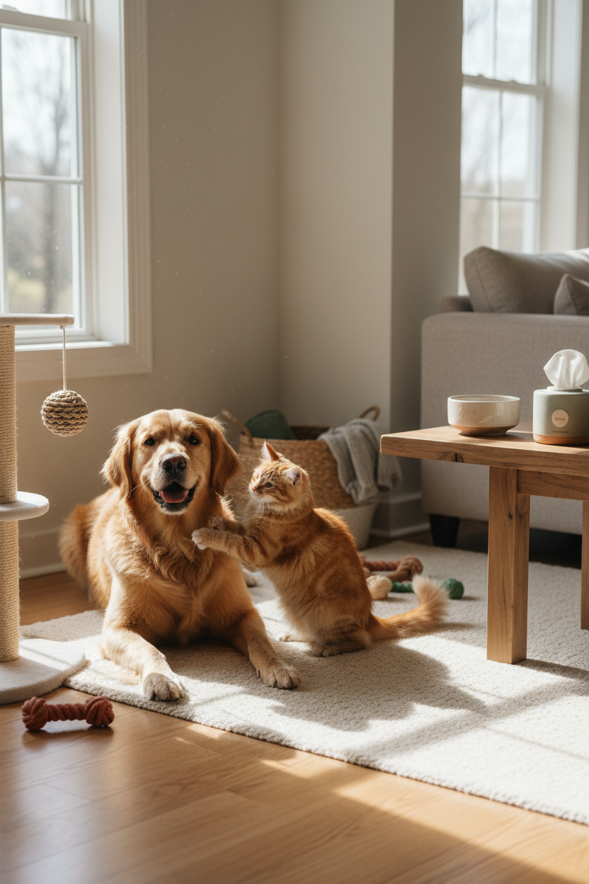 Pet and owner enjoying a comfortable everyday routine